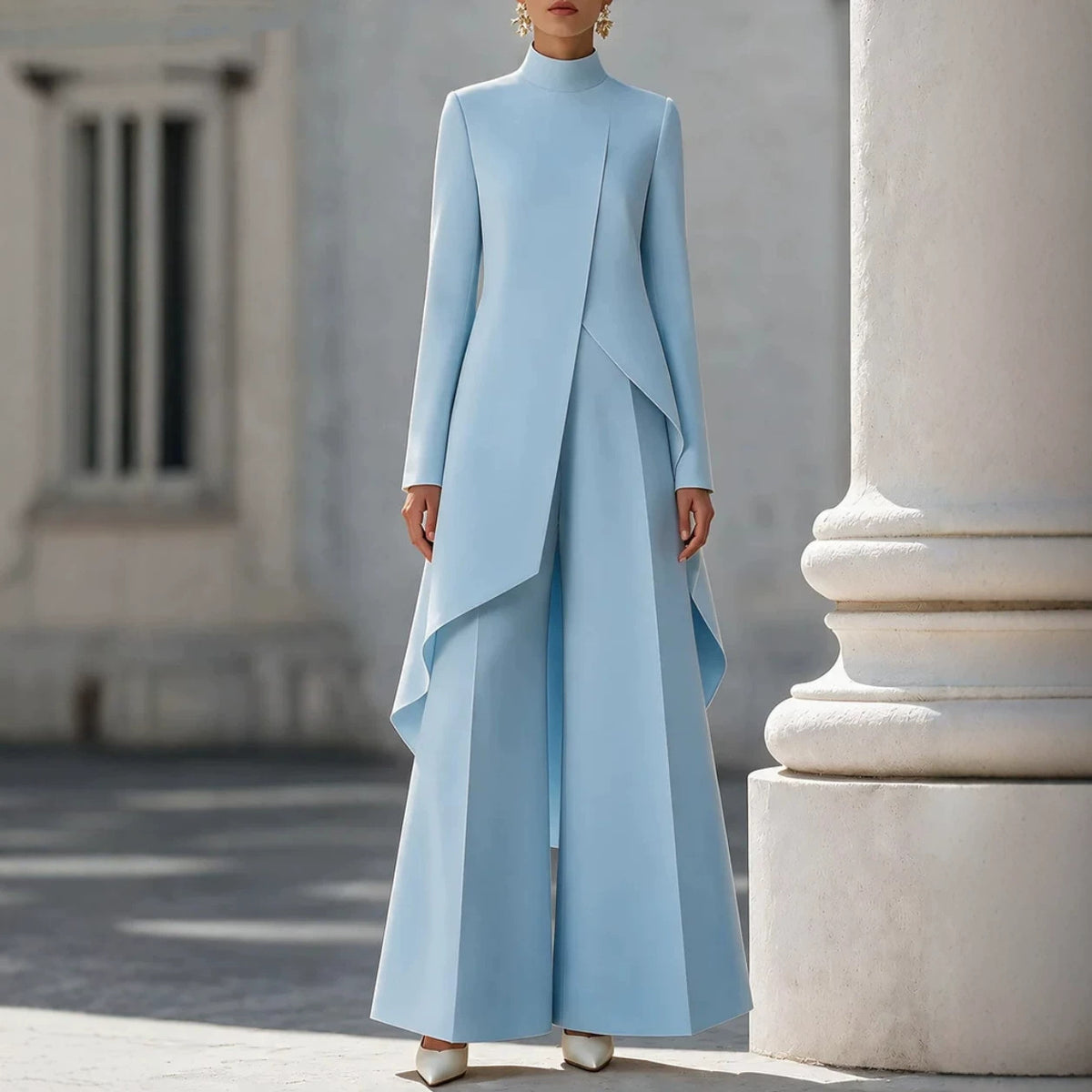 Finiks Gravity | Women's High-Neck Layered Wide-Leg Pants Two-Piece Set | Product image 2