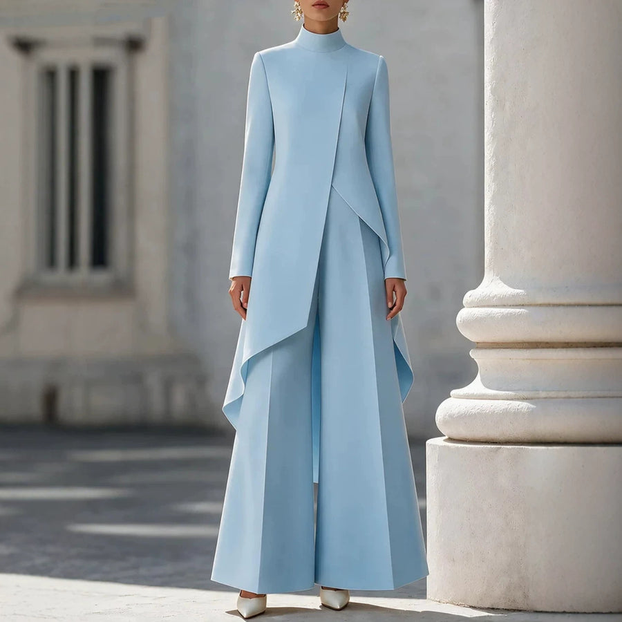 Women's High-Neck Layered Wide-Leg Pants Two-Piece Set - alternate view