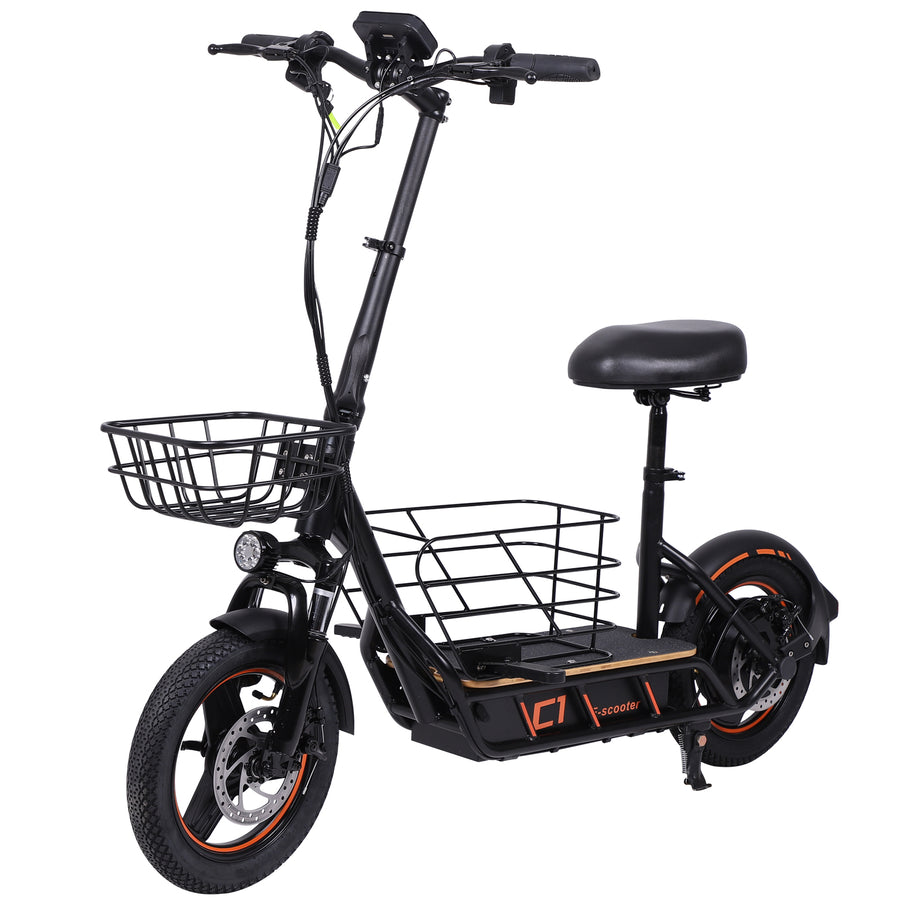 Foldable Electric Scooter with Seat & Cargo Baskets - 600W