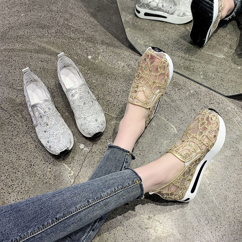 Finiks Gravity | Women’s Metallic Platform Slip-On Shoes – Gold & Silver Mesh Sneakers | Product image 7