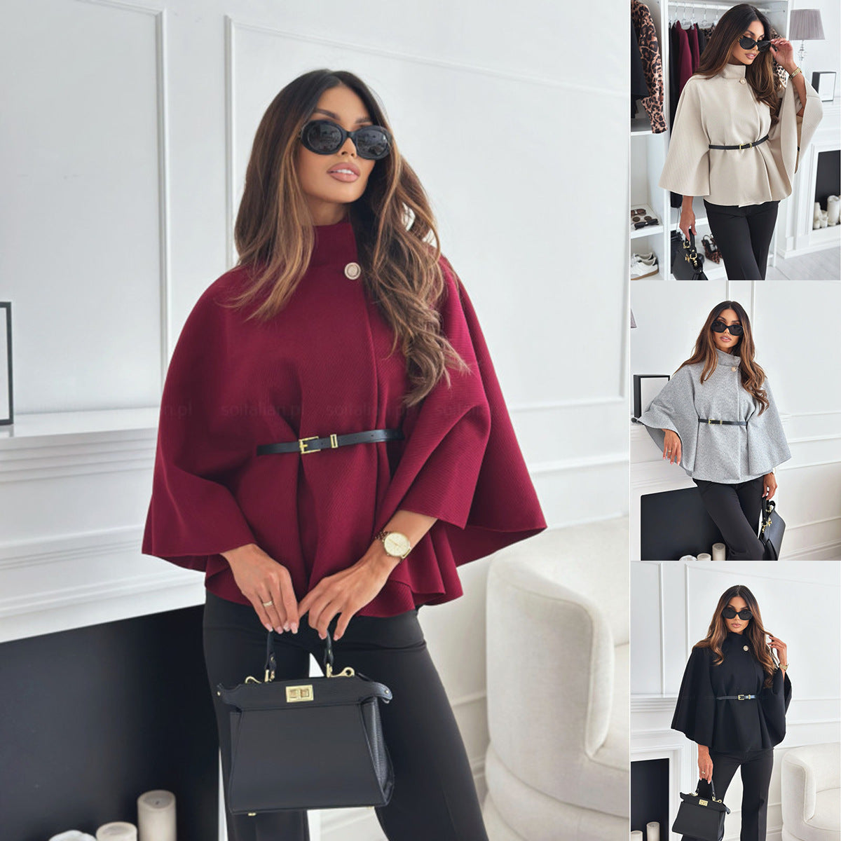 Finiks Gravity | Stand-Collar Batwing Sleeve Belted Cloak Jacket | Product image 1