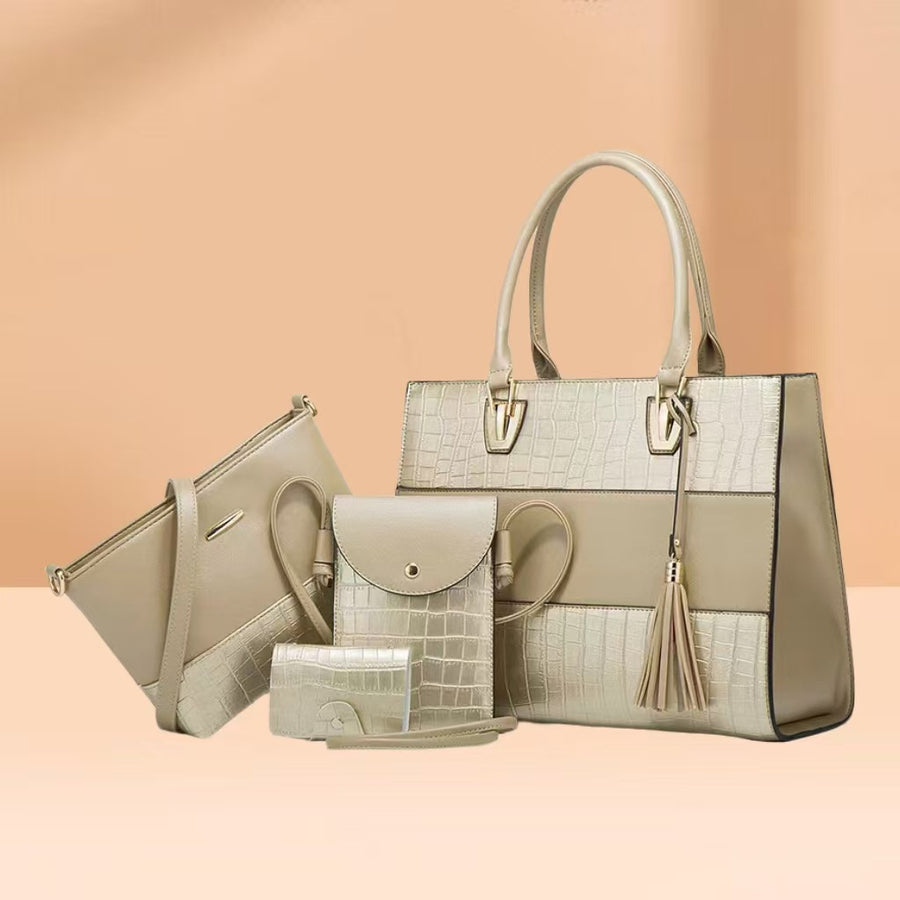 Crocodile-Embossed Handbag & Crossbody Four-Piece Set