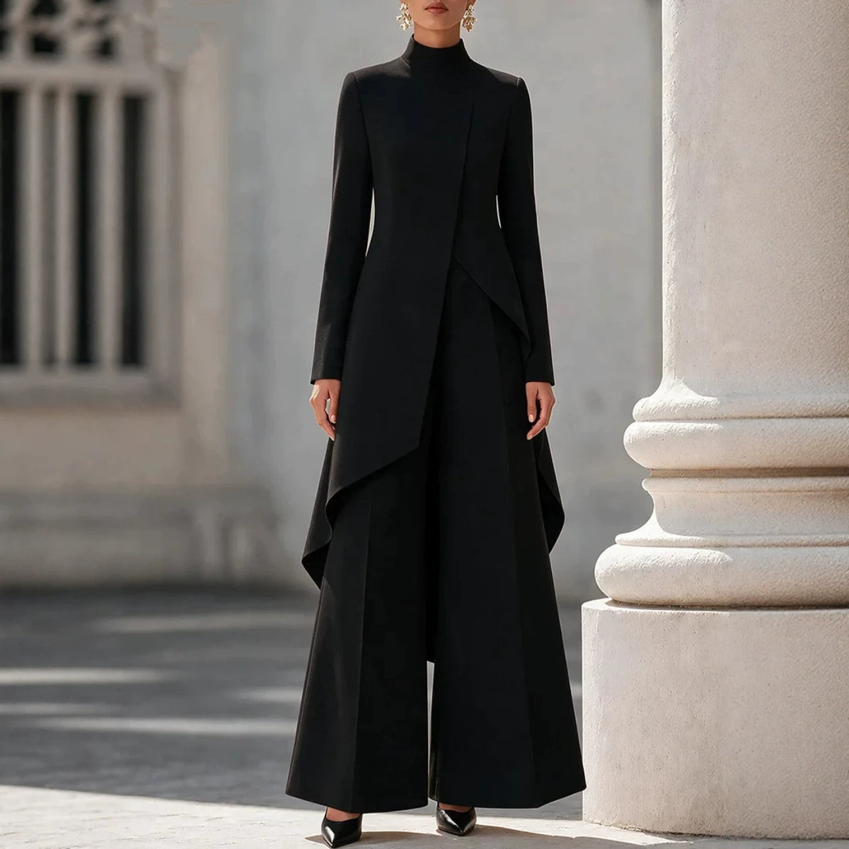Finiks Gravity | Women's High-Neck Layered Wide-Leg Pants Two-Piece Set | Product image 7