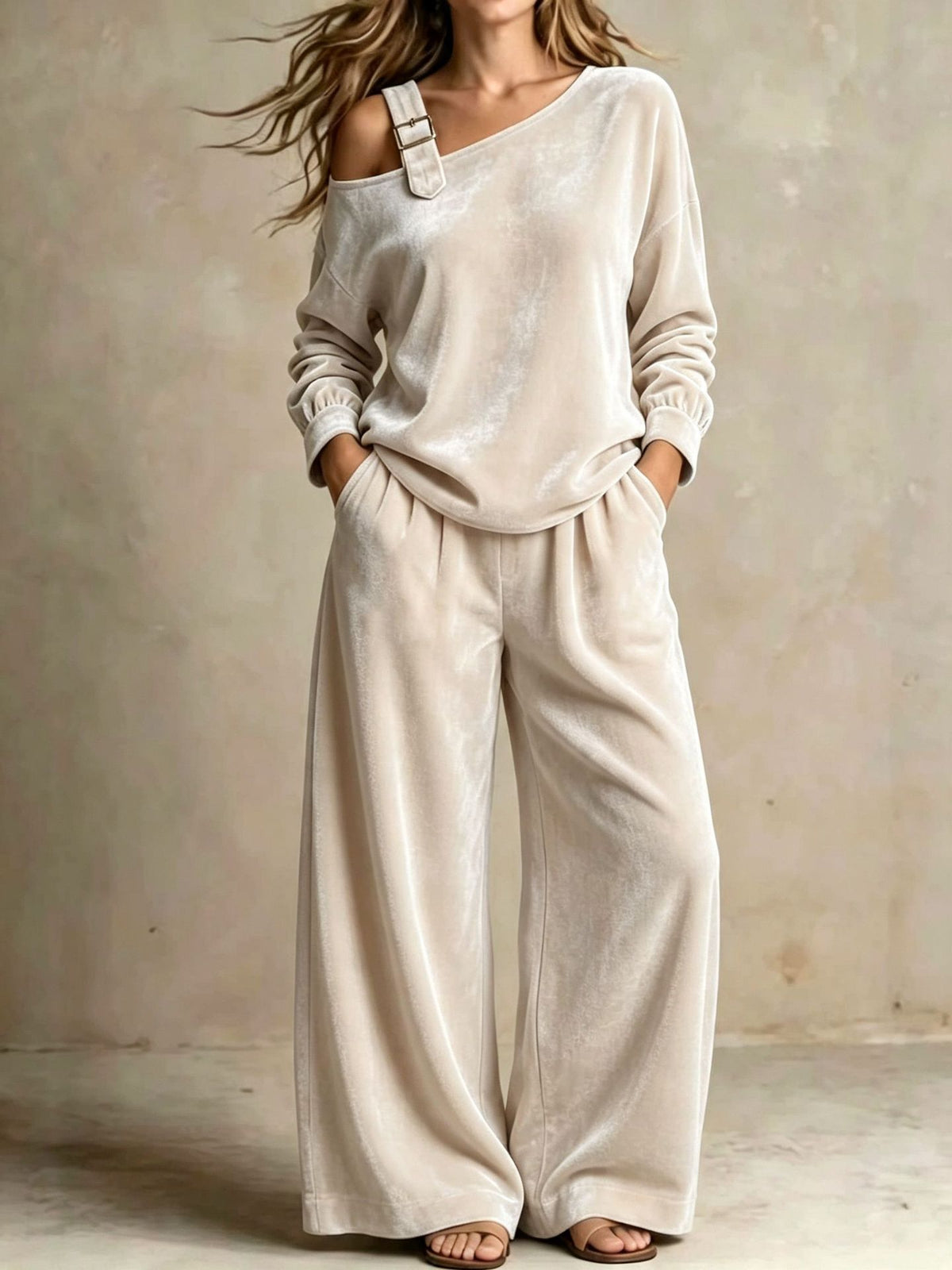 Finiks Gravity | Women's Velvet Off-Shoulder Two-Piece Pants Set | Product image 6