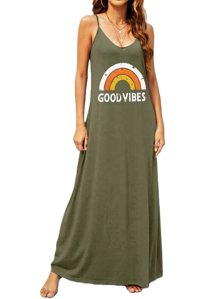 Solara Floral Maxi Dress – Boho V-Neck Spaghetti Strap Summer Dress - alternate view