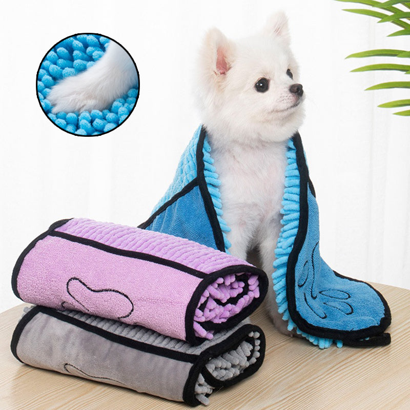 Super Absorbent Chenille Pet Bath Towel with Pockets