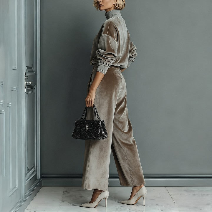 High-Neck Zip-Up Wide-Leg Tracksuit Set - alternate view