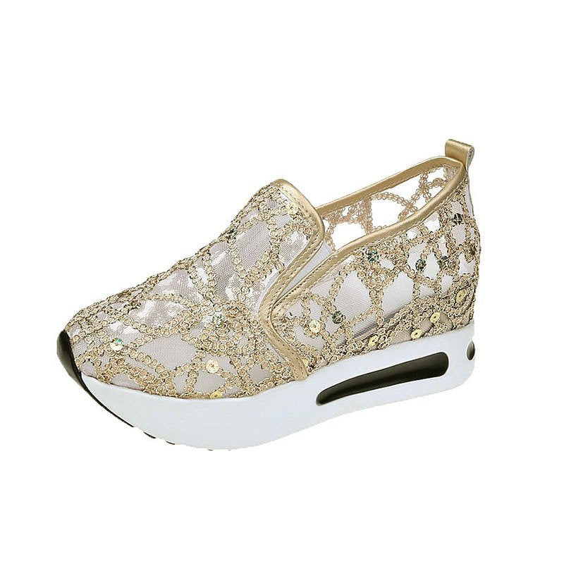 Women’s Metallic Platform Slip-On Shoes – Gold & Silver Mesh Sneakers - alternate view