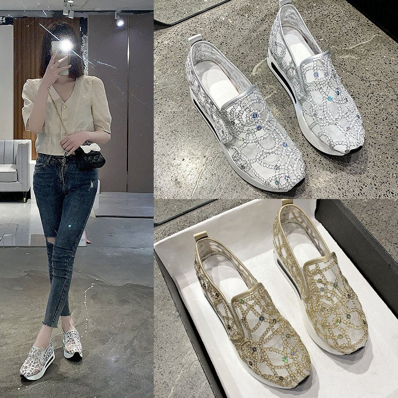 Finiks Gravity | Women’s Metallic Platform Slip-On Shoes – Gold & Silver Mesh Sneakers | Product image 3