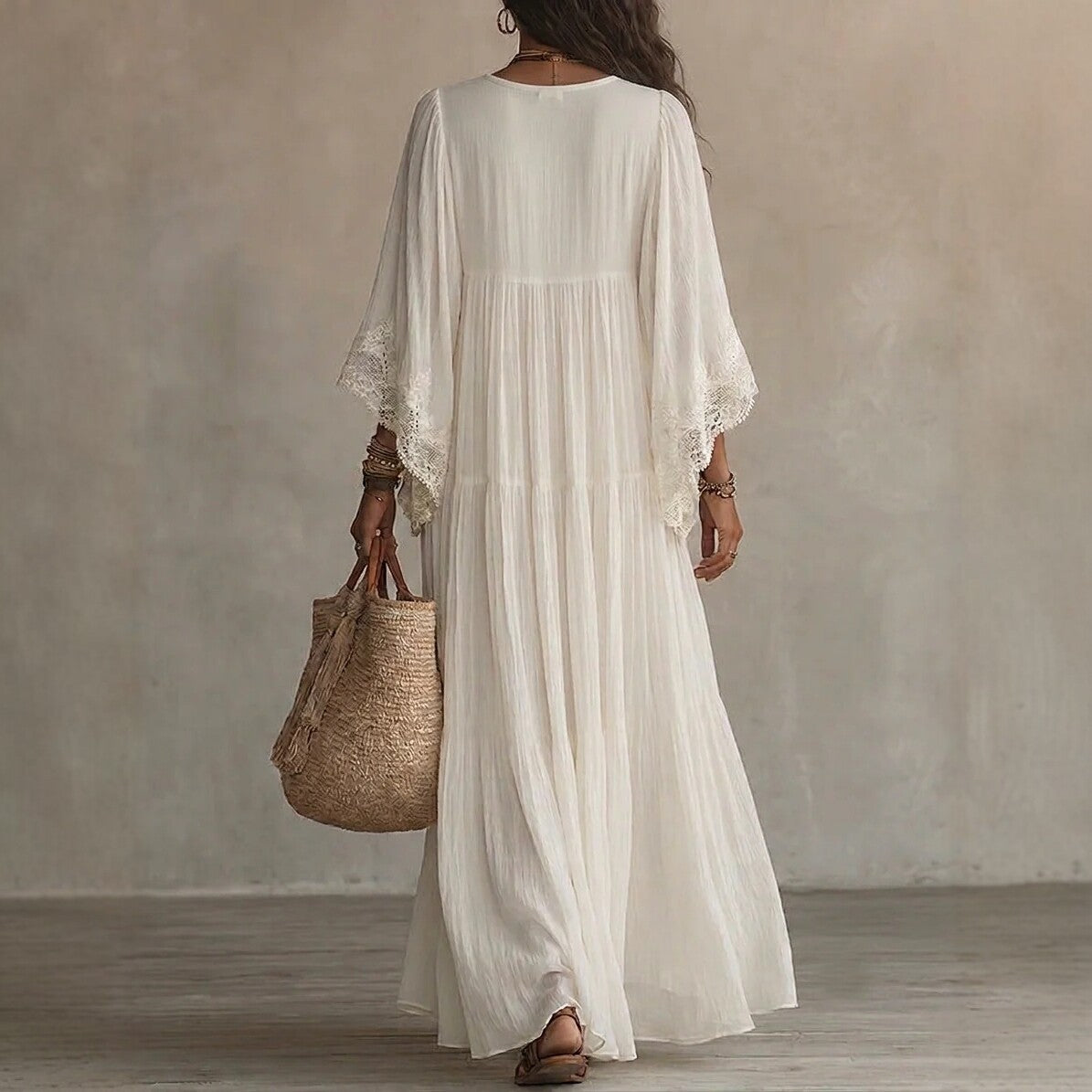 Finiks Gravity | Women's Lace Trim V-Neck Flowy Maxi Dress | Product image 2